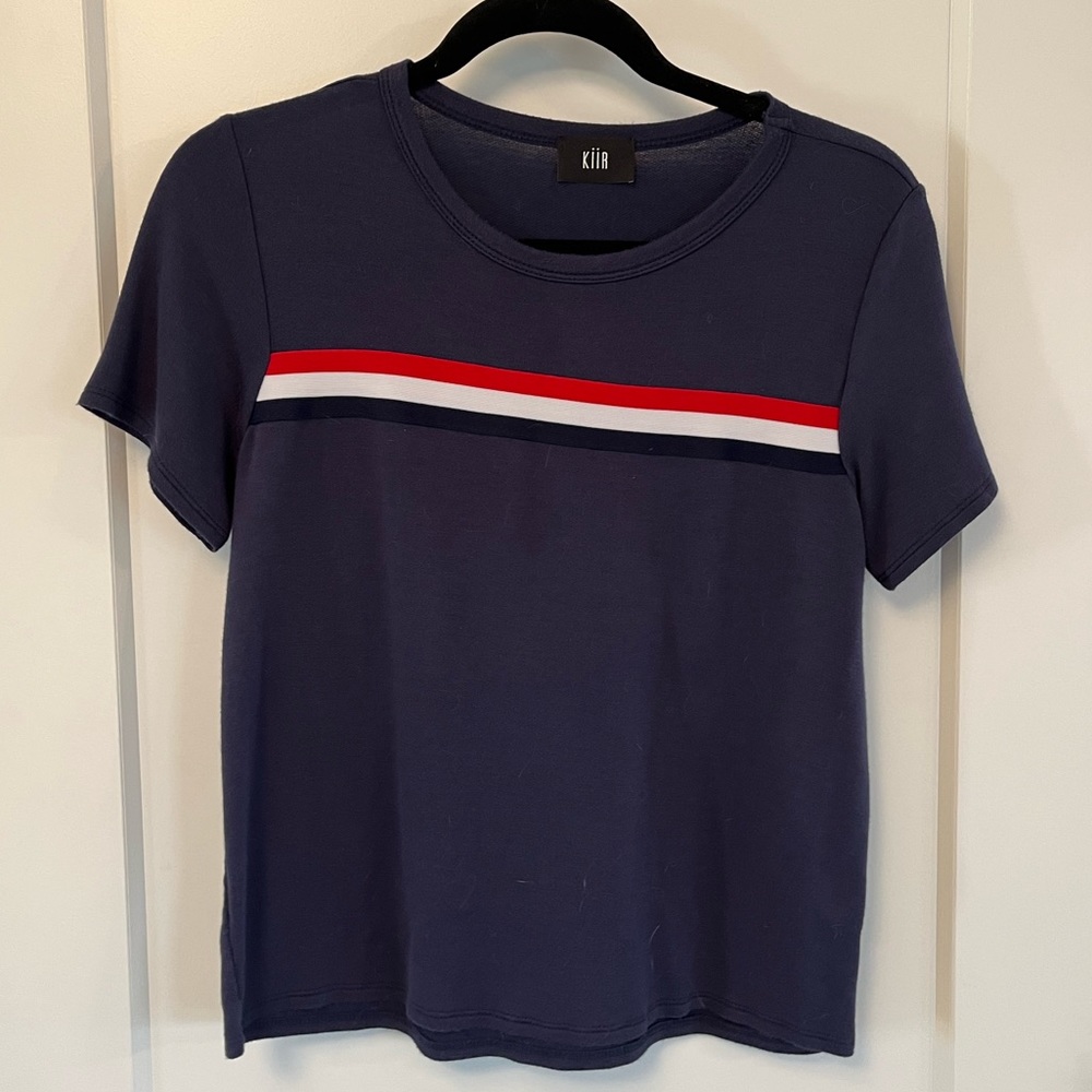 Kiir Short Sleeve Strip Detail Cropped Tee